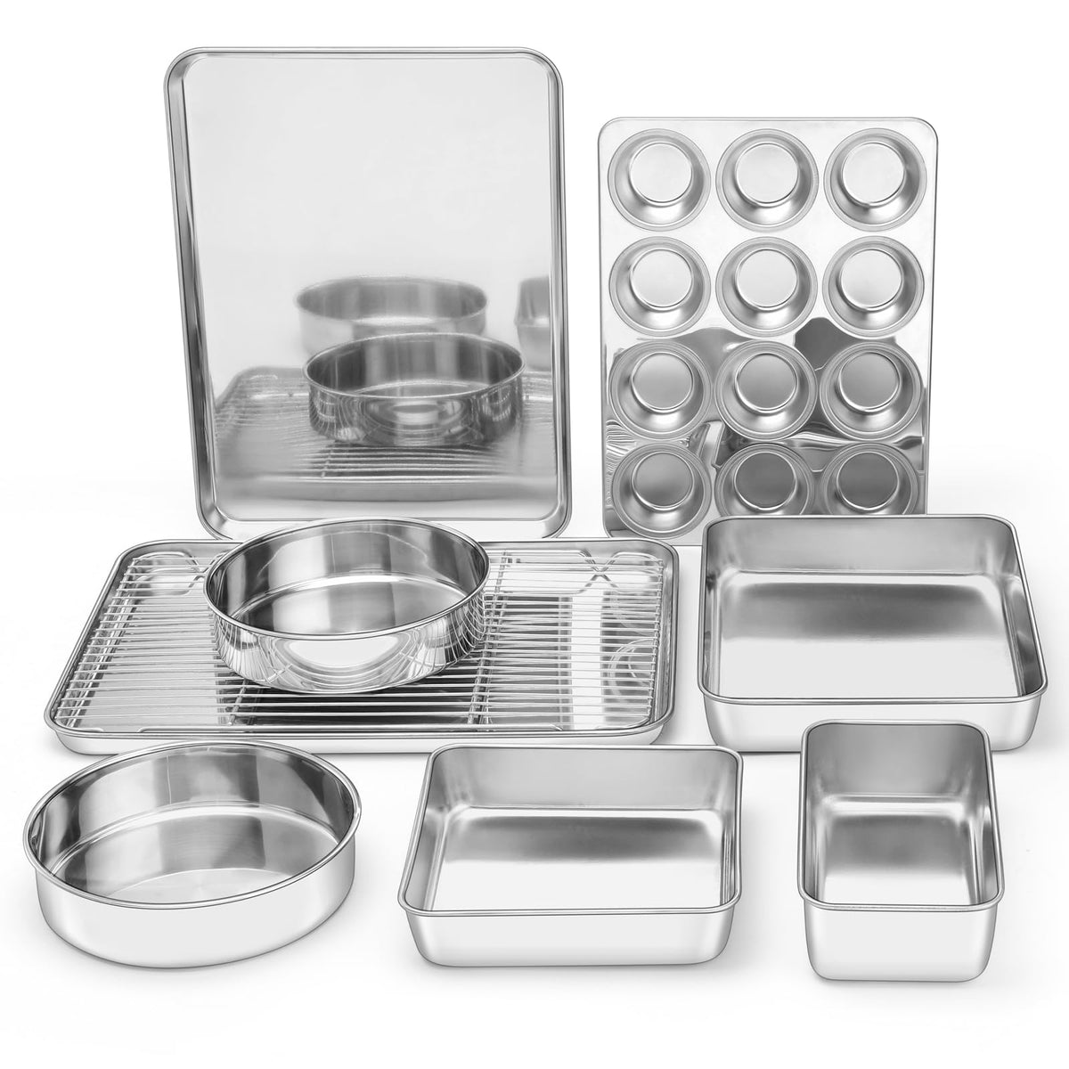 E-far 9-piece baking pan set in package for versatile kitchen use.