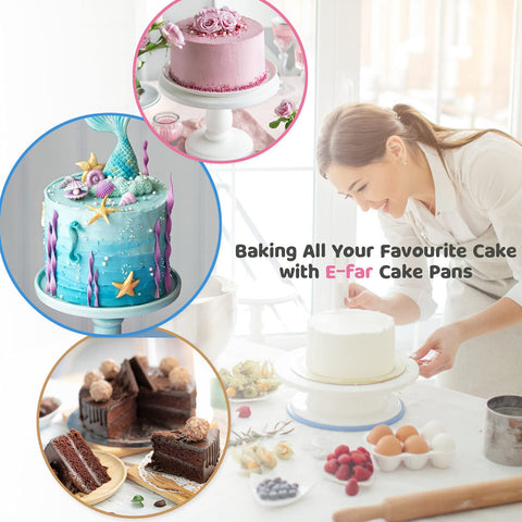 E-far 8-inch cake pan set versatile for cake, quiche, and more.