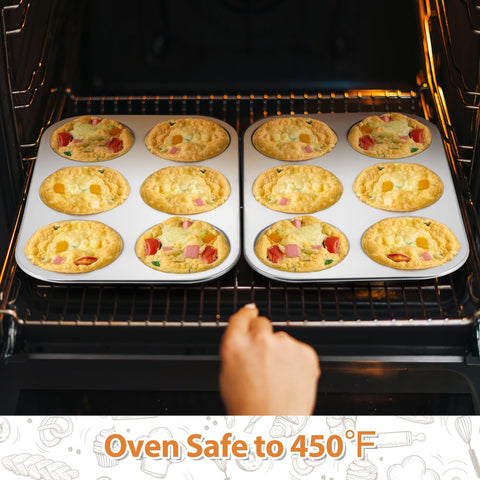 E-far compact stackable muffin top pan saves kitchen space in small kitchens.