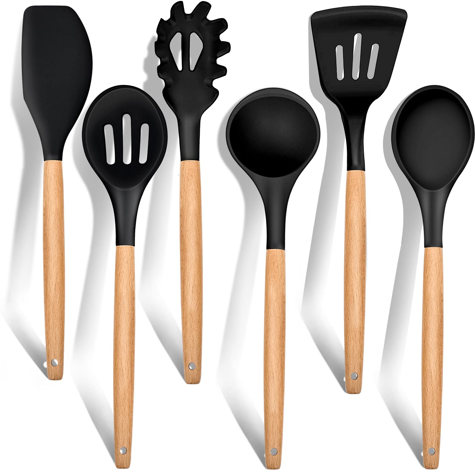E-far spatula with silicone head and wooden handle for safe non-stick cooking