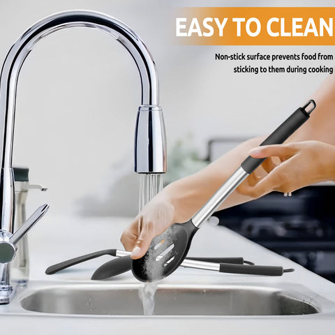 E-far dishwasher-safe silicone utensils keep kitchen tidy and easy to store