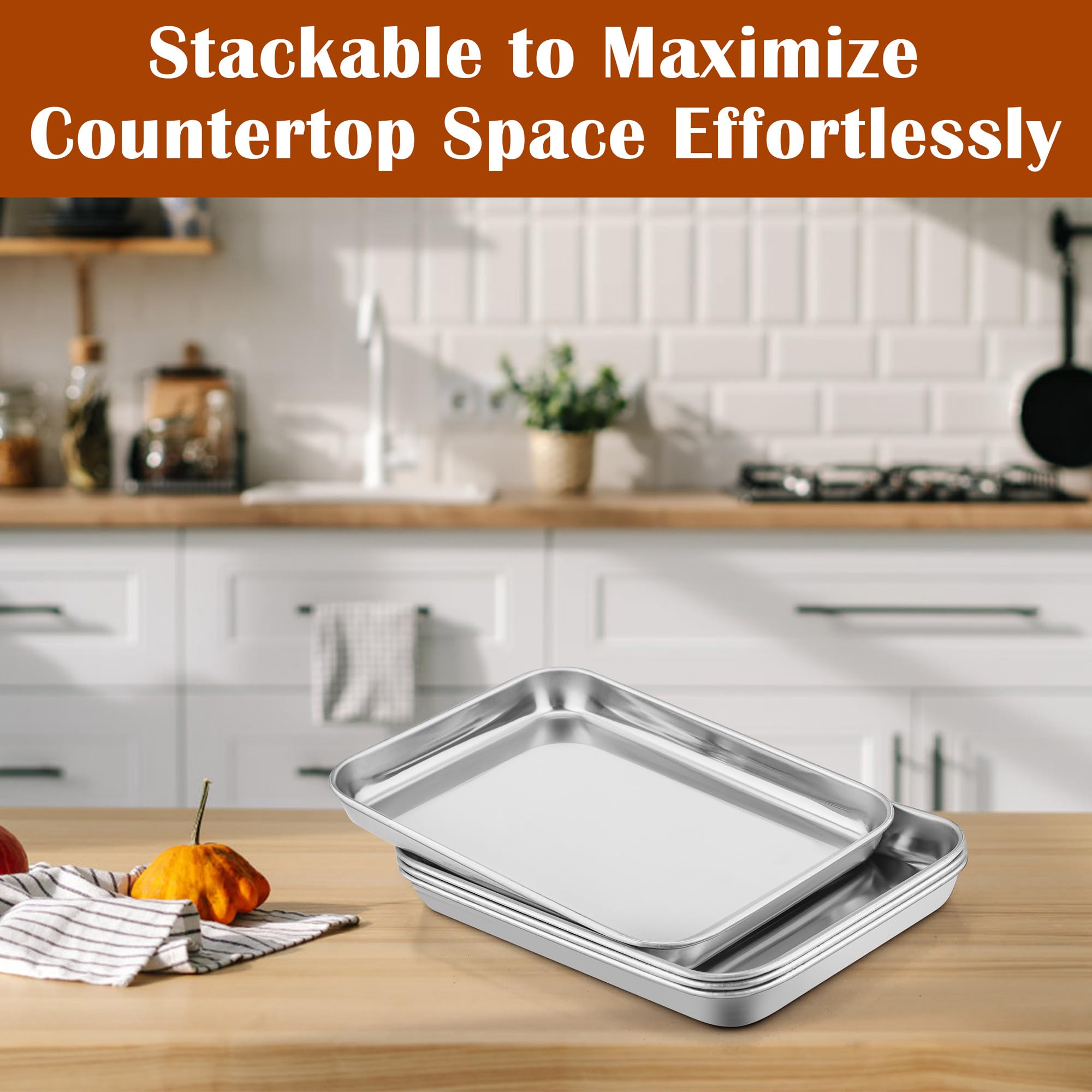 E-far dishwasher-safe stainless steel pans simplify cleanup after busy meals.
