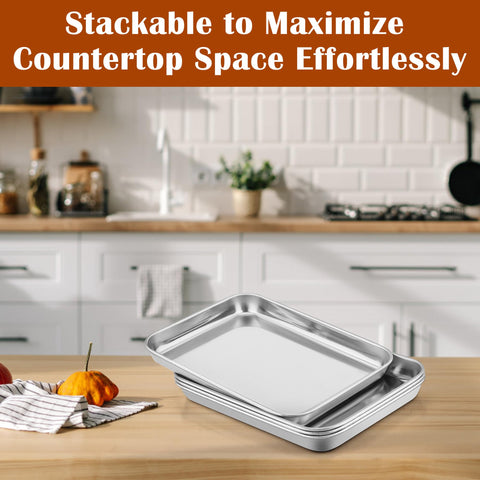 E-far dishwasher-safe stainless steel pans simplify cleanup after busy meals.
