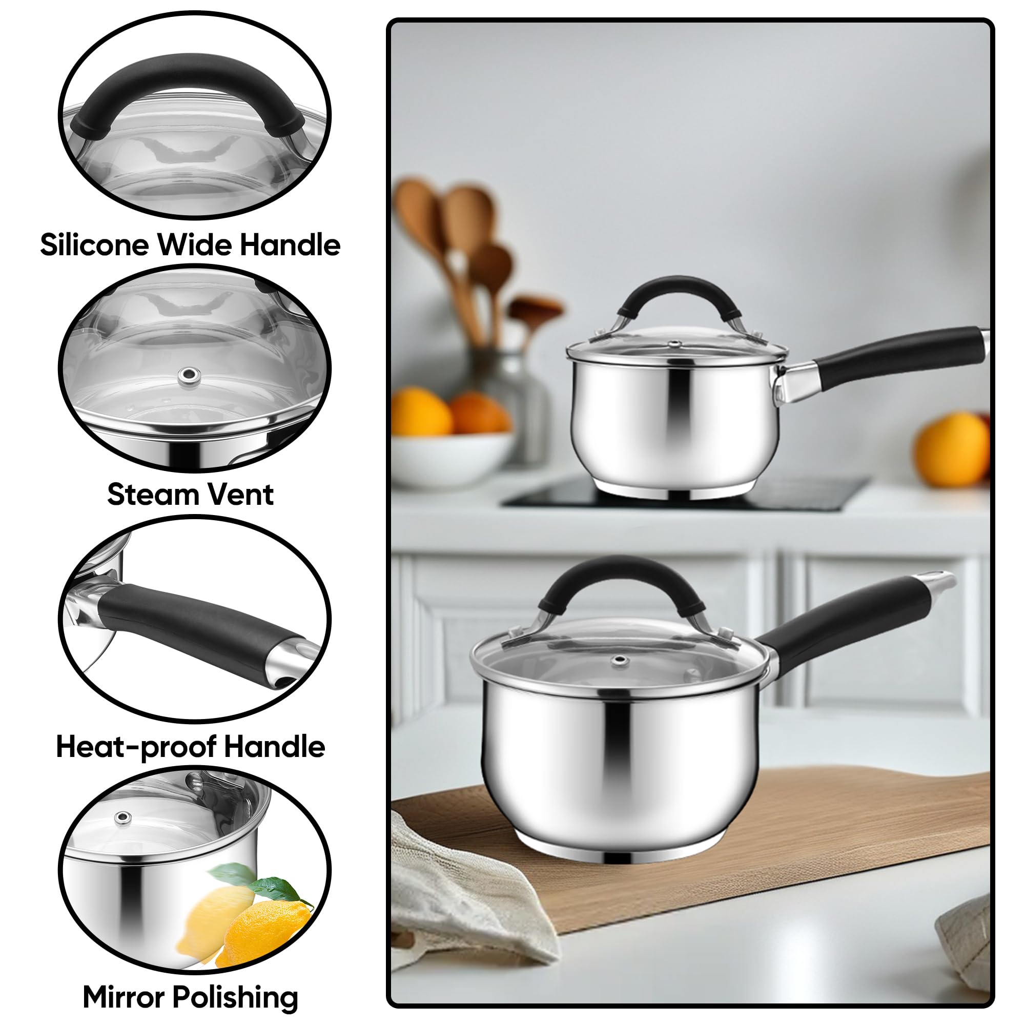 E-far glass lid view lets you monitor simmer without lifting the lid.
