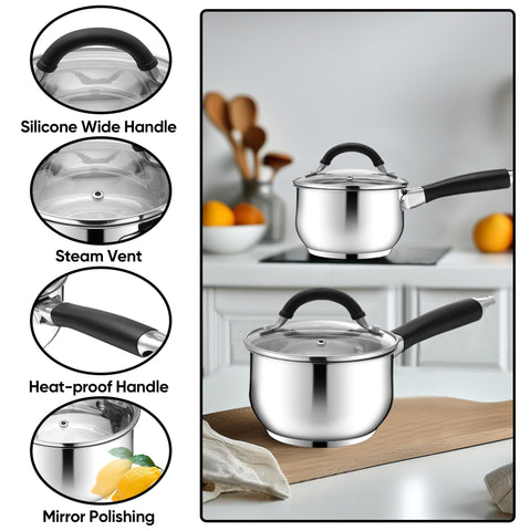 E-far glass lid view lets you monitor simmer without lifting the lid.