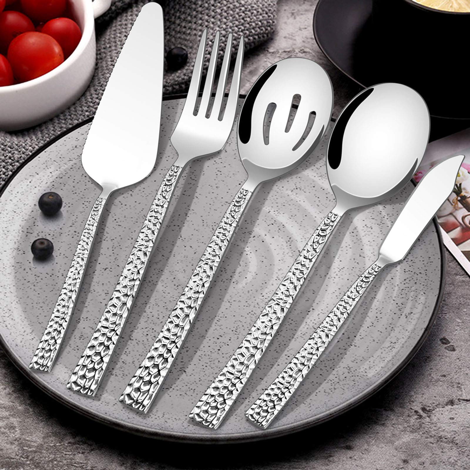 E-far hammered serving utensils fork offers sturdy stainless build for daily use.