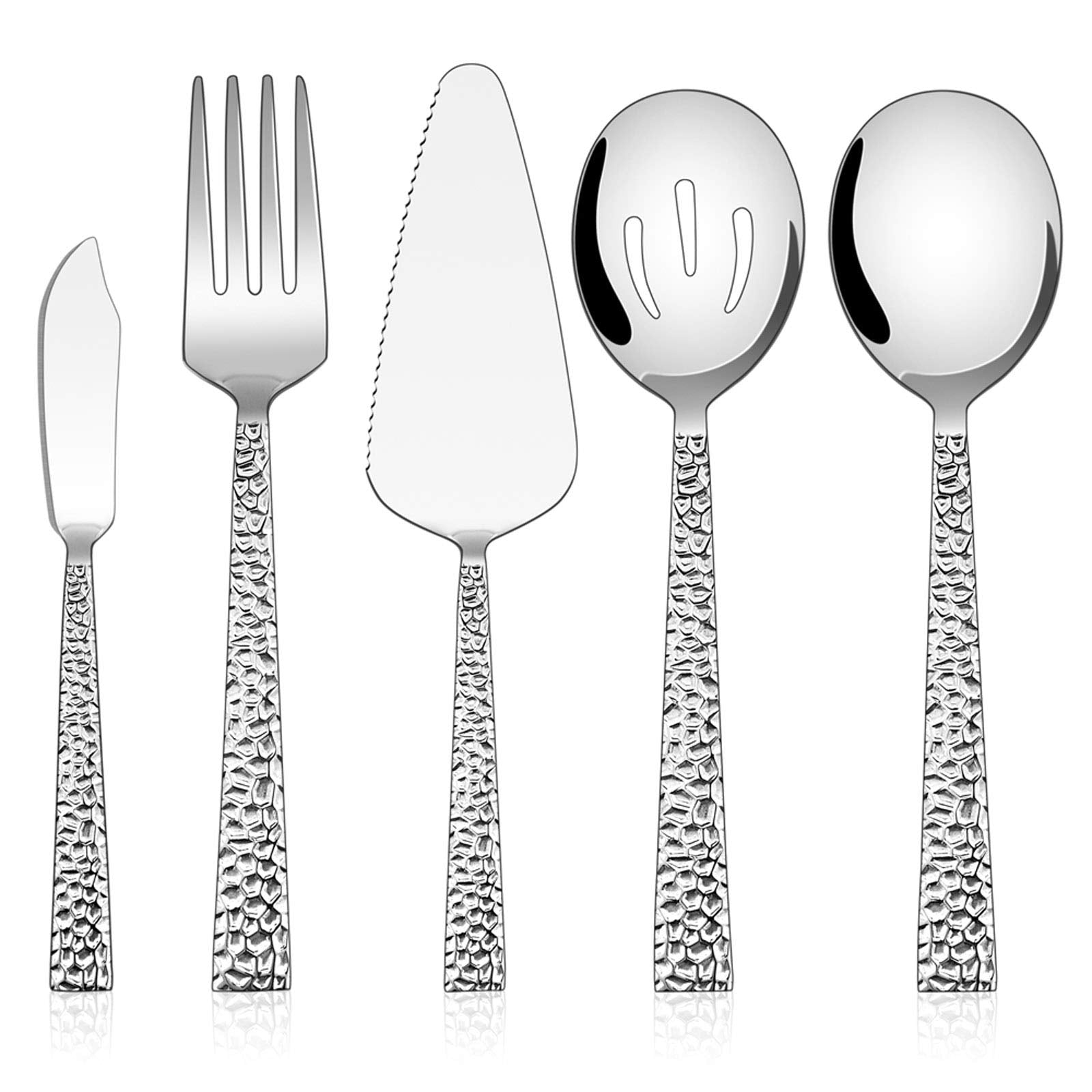 E-far hammered serving utensils slotted spoon for buffet service and easy scooping.