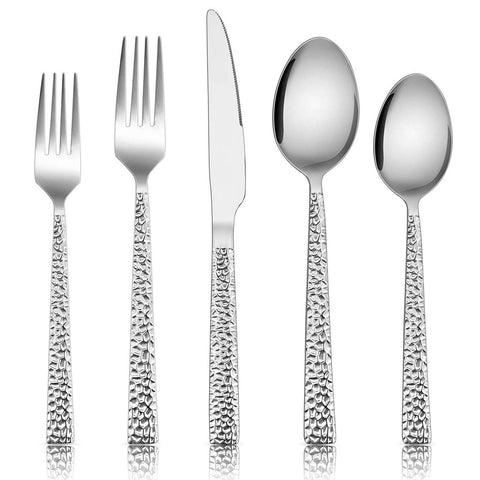 E-far hammered silverware set with dinner knives for durable daily meals