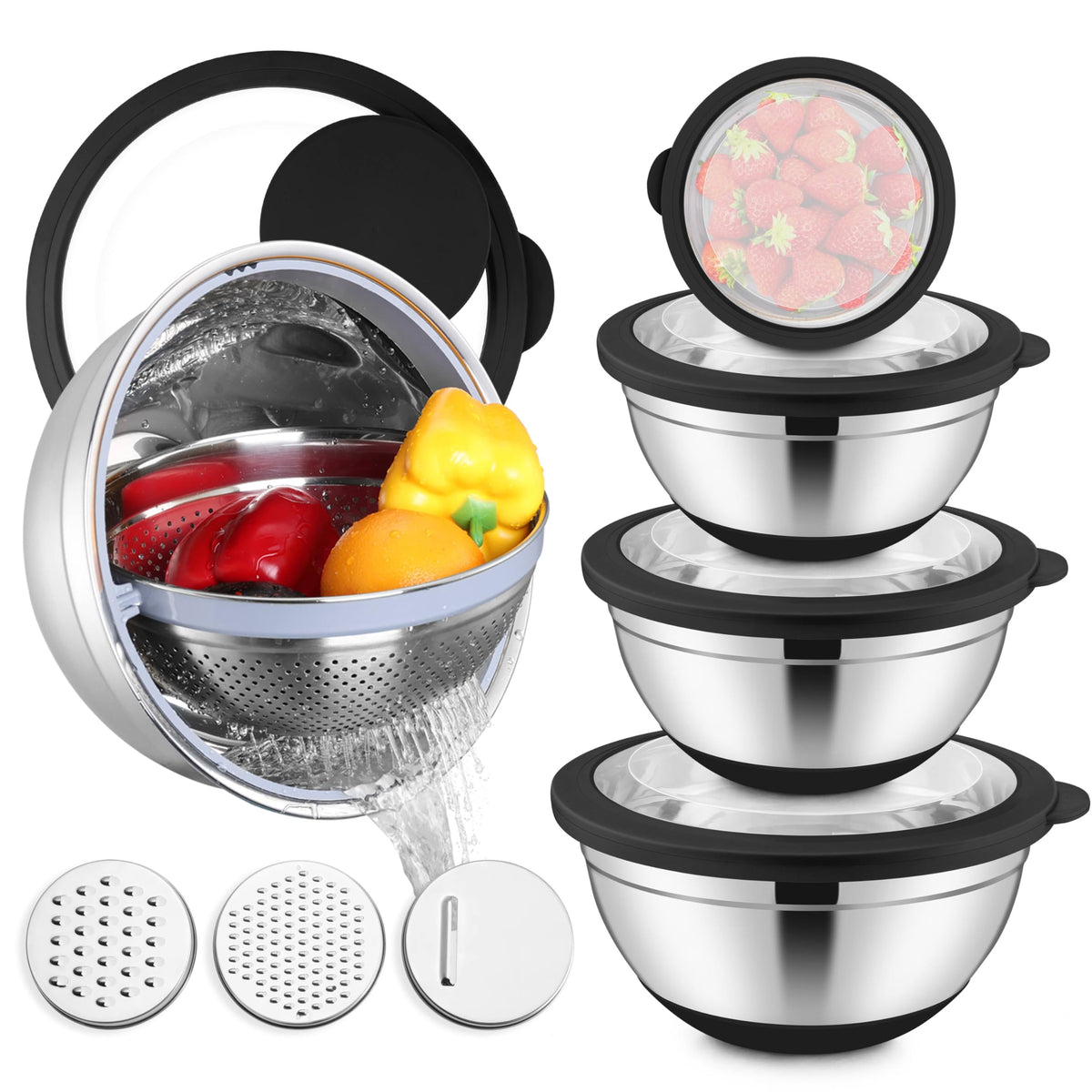 E-far mixing bowls set with lids and nesting design for space-saving prep