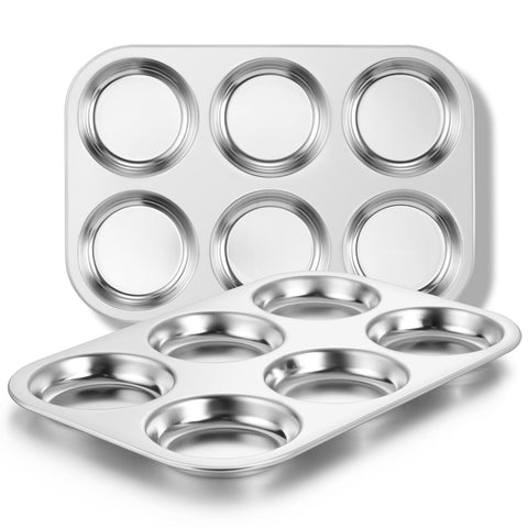 E-far muffin top pan set of 2 with six shallow cups for even baking.