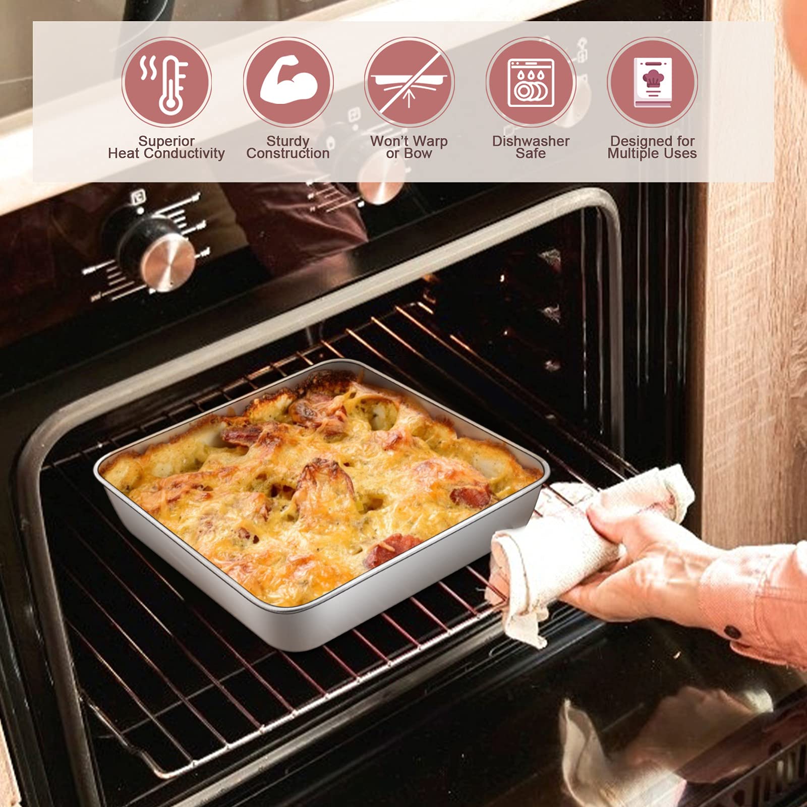 E-far versatile 9x9 bakeware for cakes, brownies, casseroles and more.