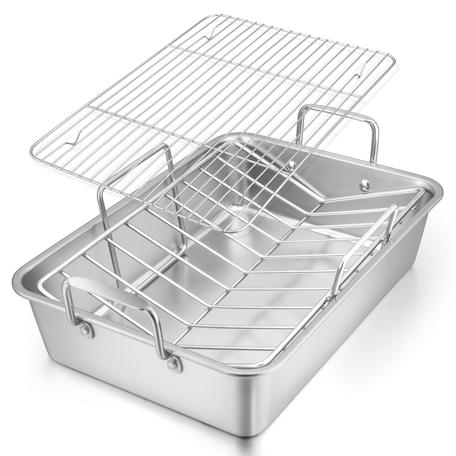 E-far roasting pan with 16x11.5 inch stainless steel base for toxin-free roasting.