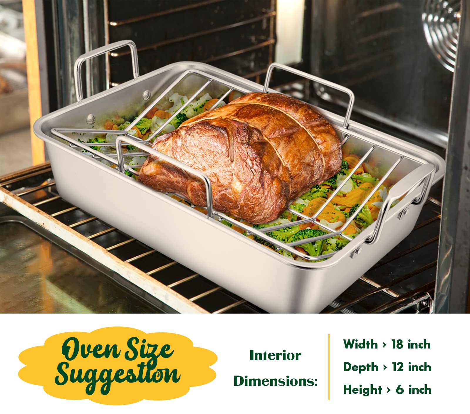 Dishwasher-safe E-far roasting pan simplifies cleanup after meals.