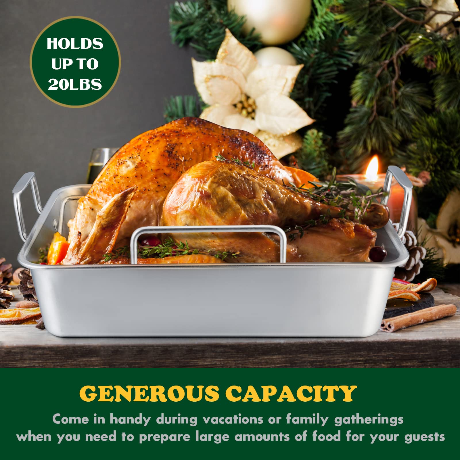 E-far pan features wide riveted handles for secure grip.