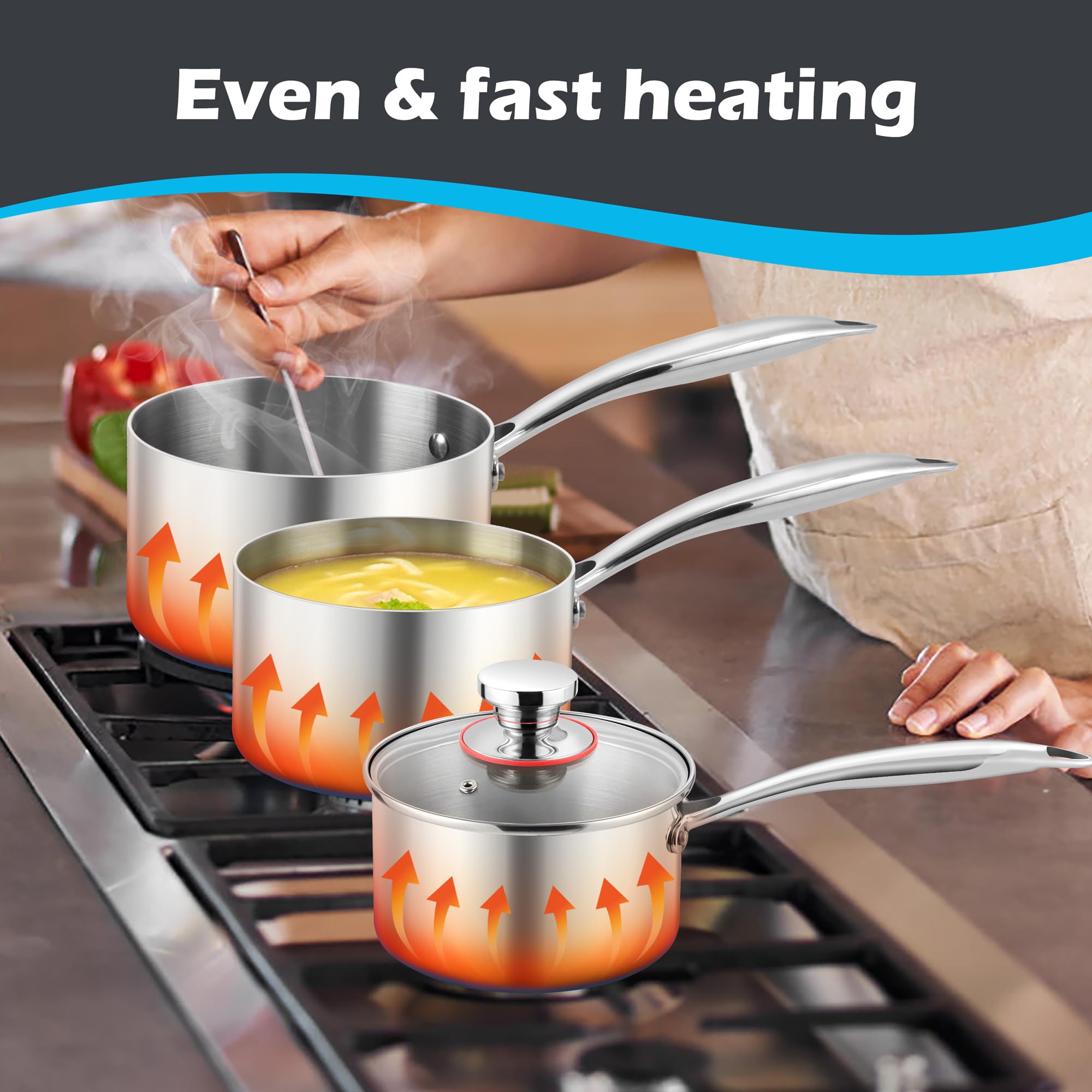 E-far oven-safe sauce pan suitable for finishing dishes in the oven.