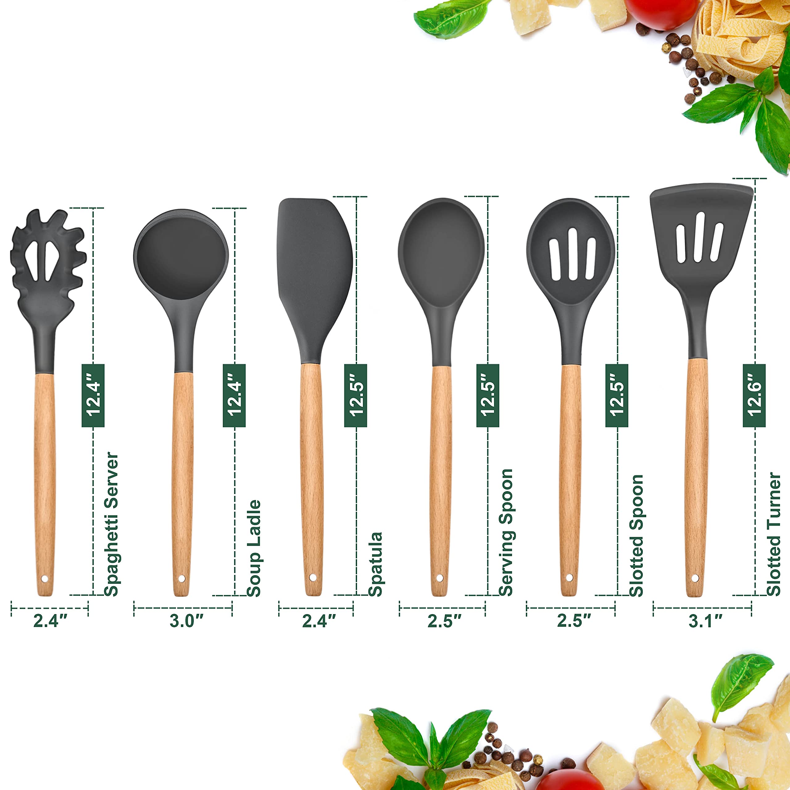 E-far serving spoon with gray silicone head for smooth serving.