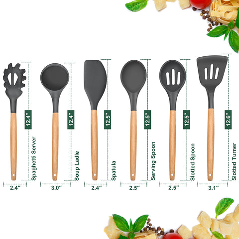 E-far serving spoon with gray silicone head for smooth serving.
