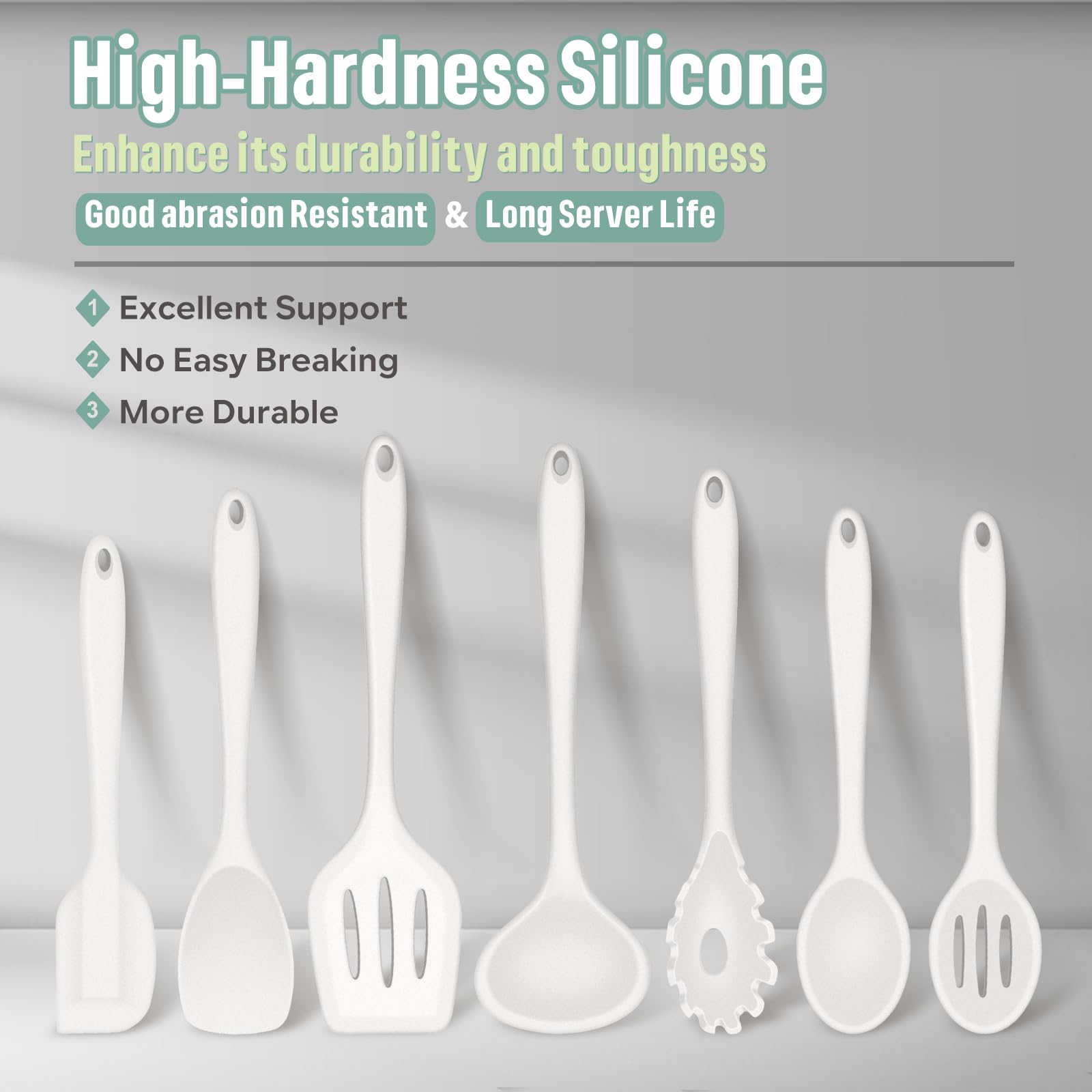 E-far silicone ladle for soups, safe on coated cookware.
