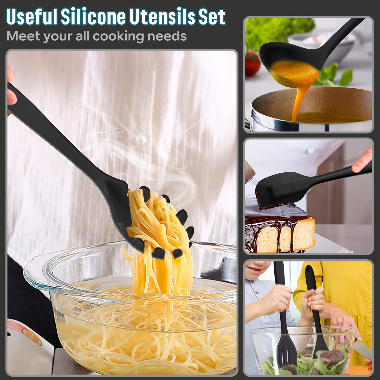 E-far pasta server in black, handles pasta with ease