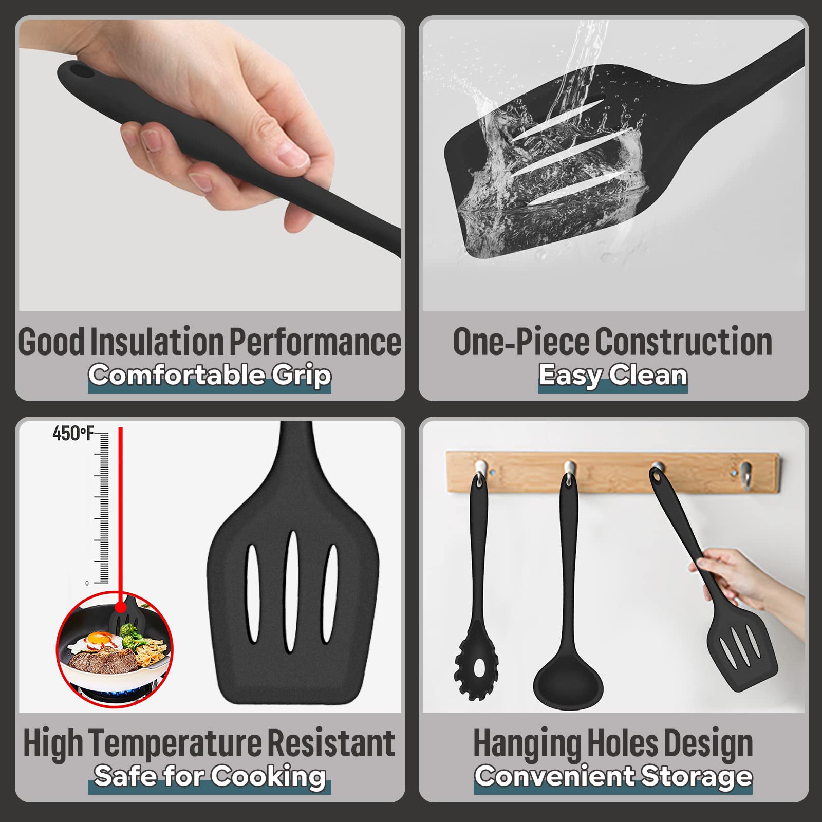 E-far slotted turner in black, nonstick-safe and easy to flip