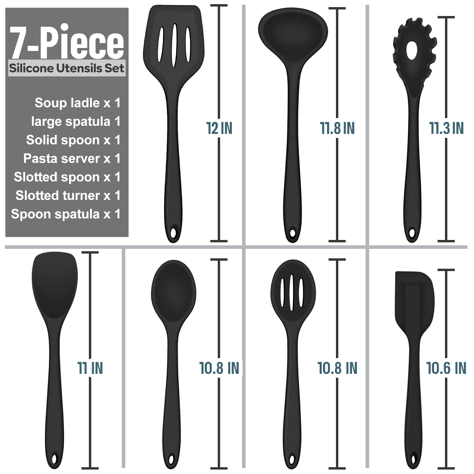 E-far solid spoon in black, sturdy for stirring and serving