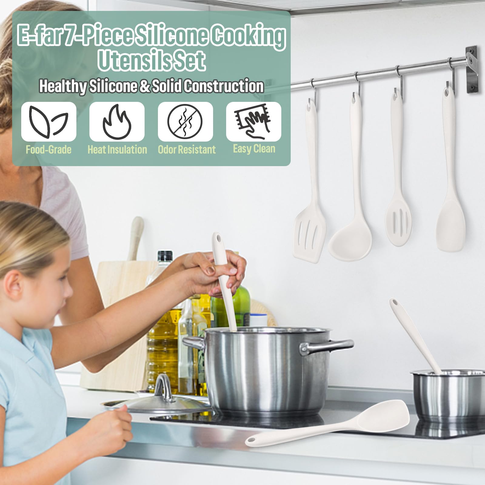 E-far white 7-piece set for versatile daily cooking tasks.