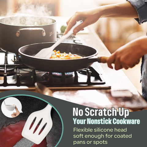 E-far silicone slotted spoon ideal for stirring and draining.