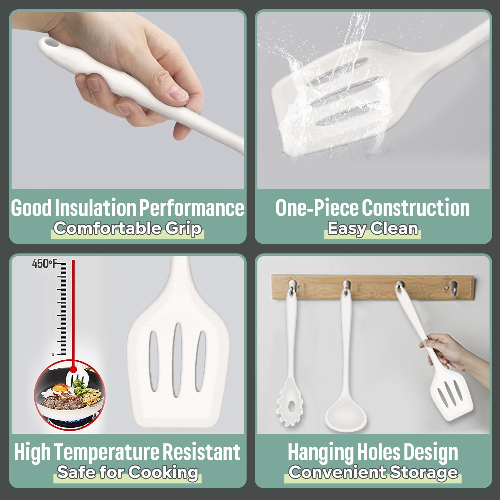 E-far silicone slotted turner protects nonstick surfaces while flipping.