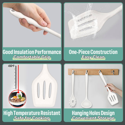 E-far silicone slotted turner protects nonstick surfaces while flipping.