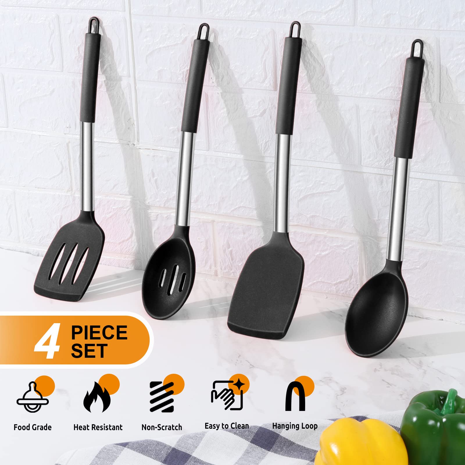 E-far slotted spoon demonstrating draining functionality without scratching pans