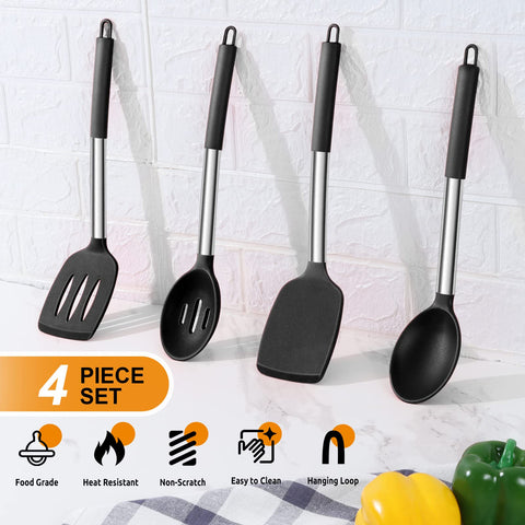 E-far slotted spoon demonstrating draining functionality without scratching pans