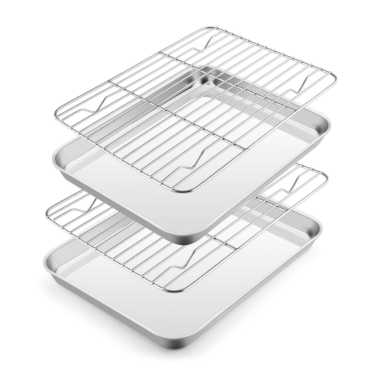 E-far small baking sheet with wire rack and two pans, sturdy for cookies and roasted veggies.