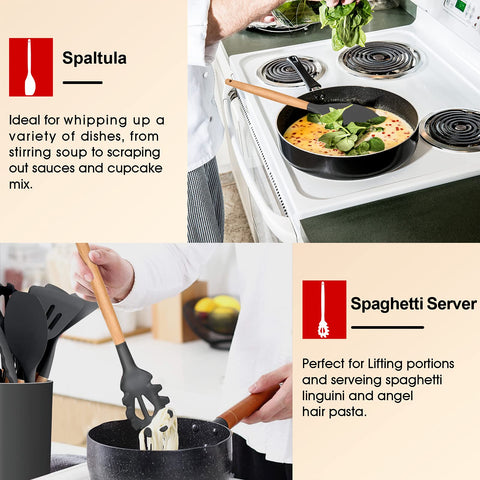 E-far spaghetti server with gray silicone head ideal for pasta.
