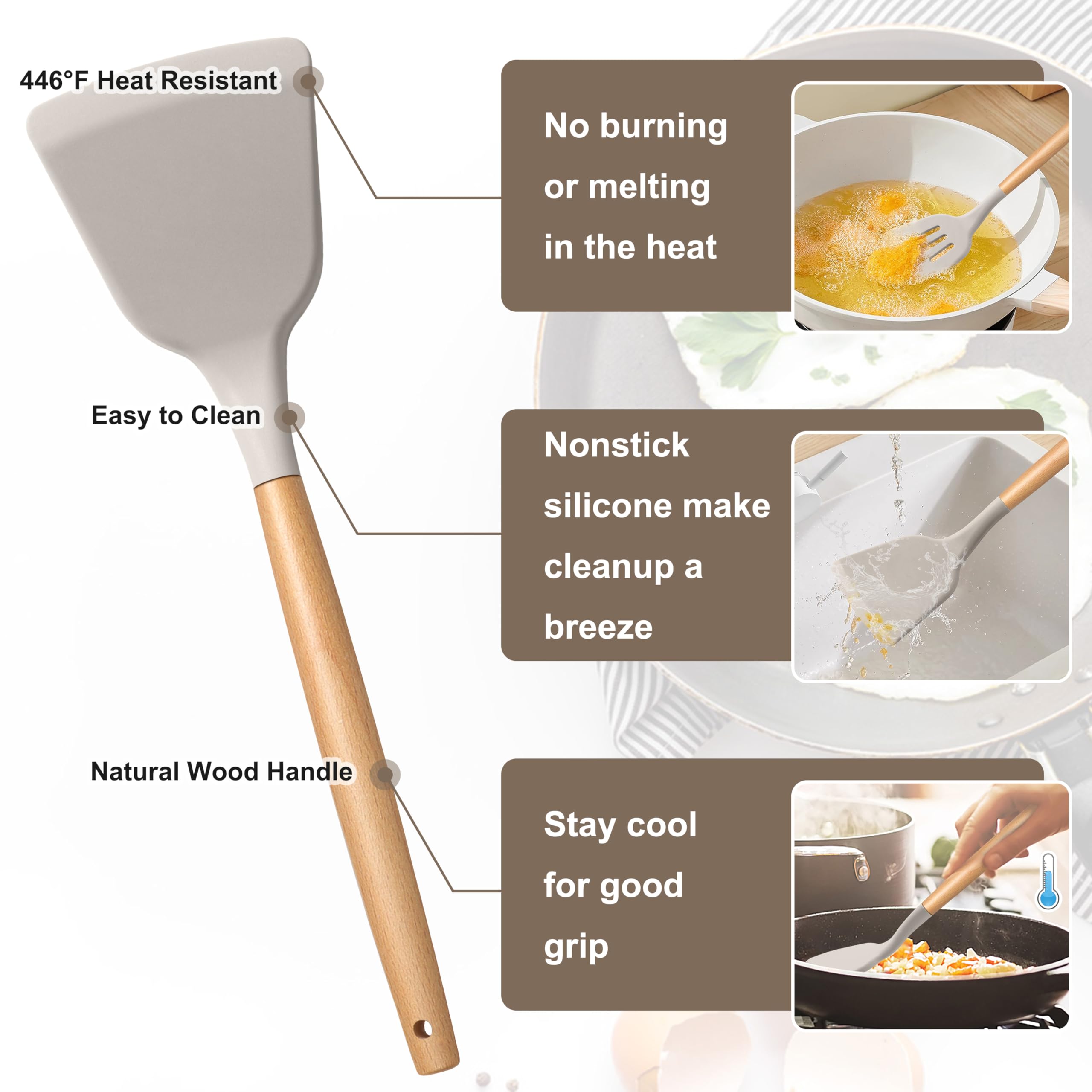 efar spatula with wooden handle for easy flipping on nonstick cookware.