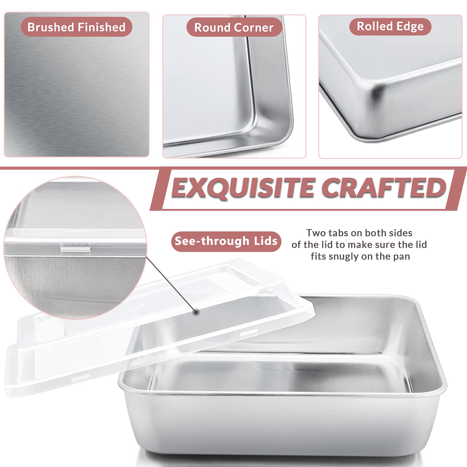 E-far square pan with rounded corners designed for easy cleaning.