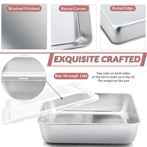 E-far square pan with rounded corners designed for easy cleaning.