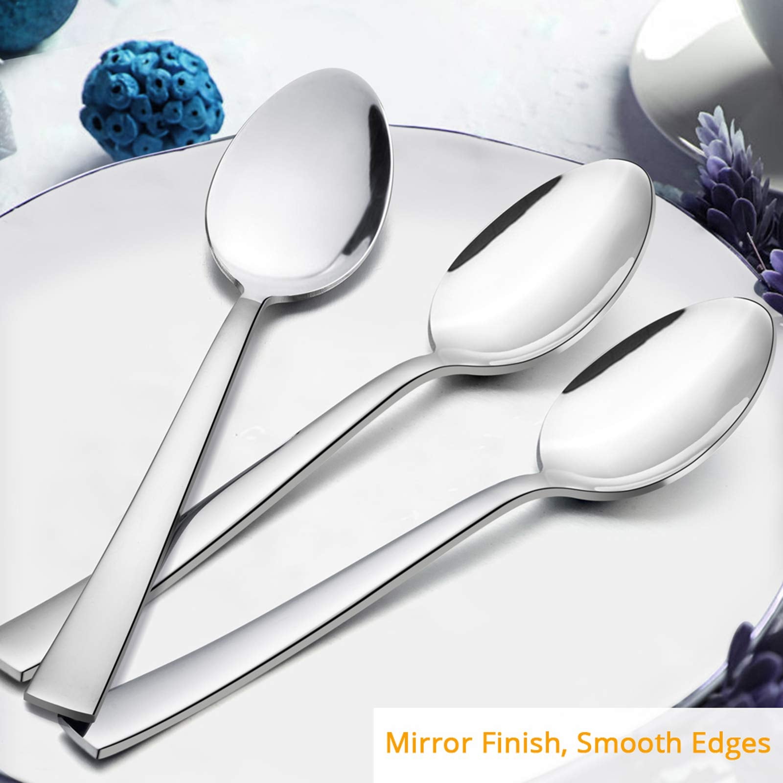 E-far squared-edge spoons add a modern touch to table settings.