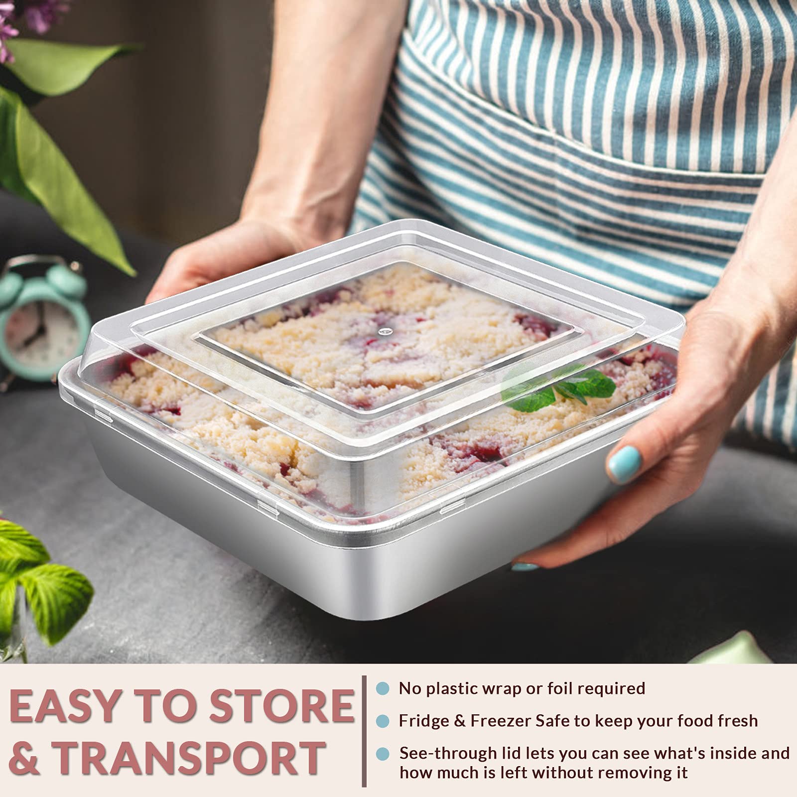 E-far stackable pans with lids save fridge space.