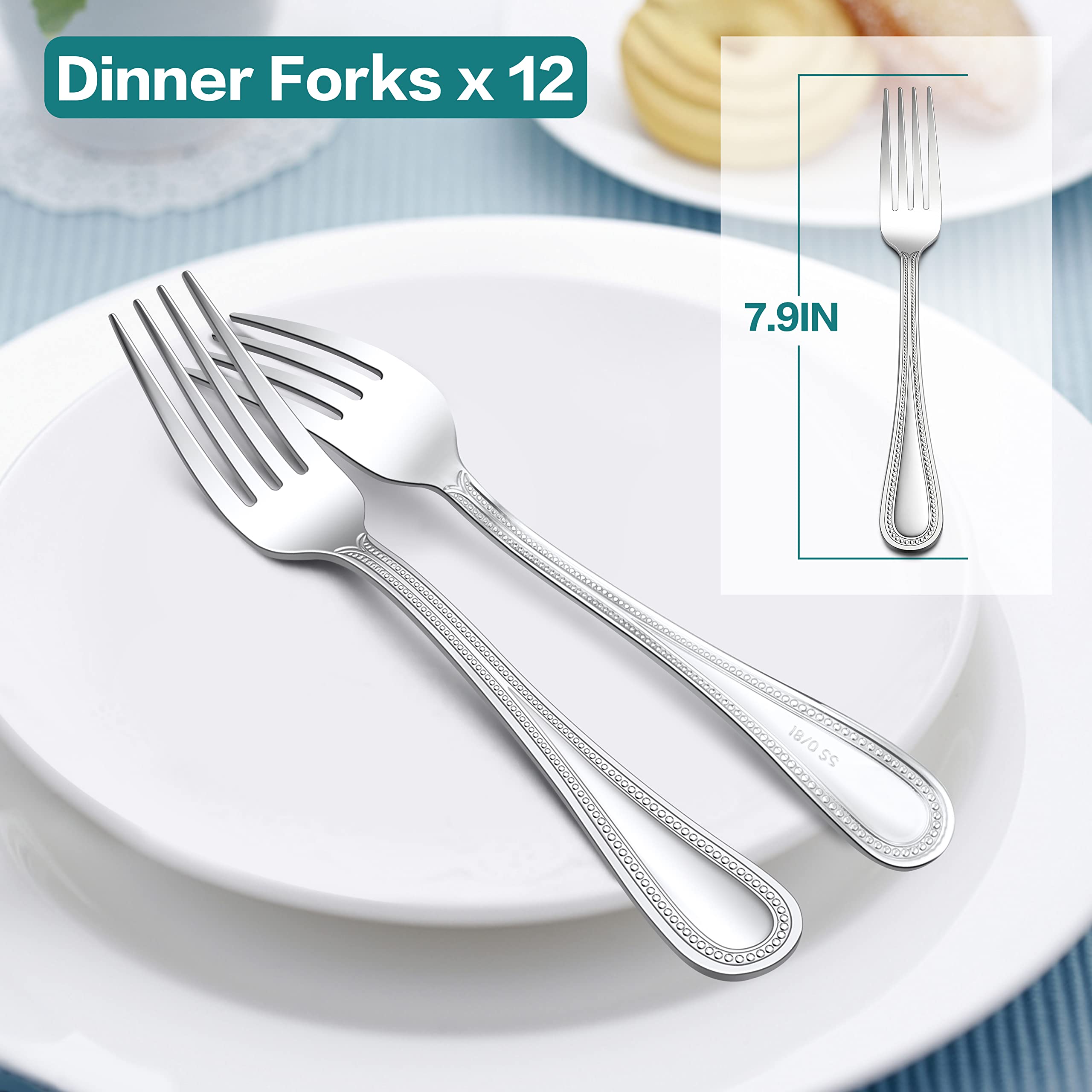 E-far stainless steel 18/0 forks with mirror finish enhance table appeal.