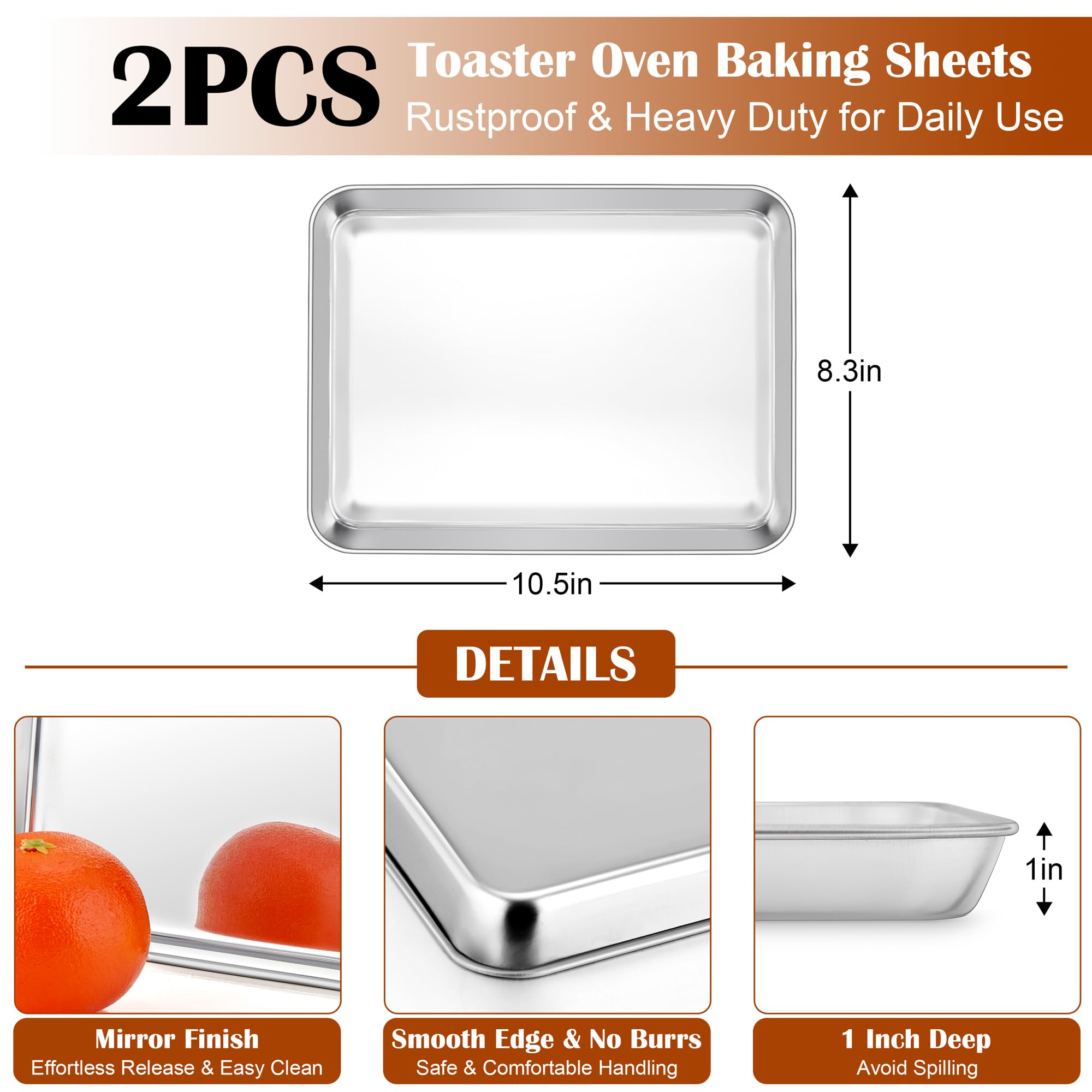 E-far stainless steel baking sheet, oven safe up to 450°F for even browning.