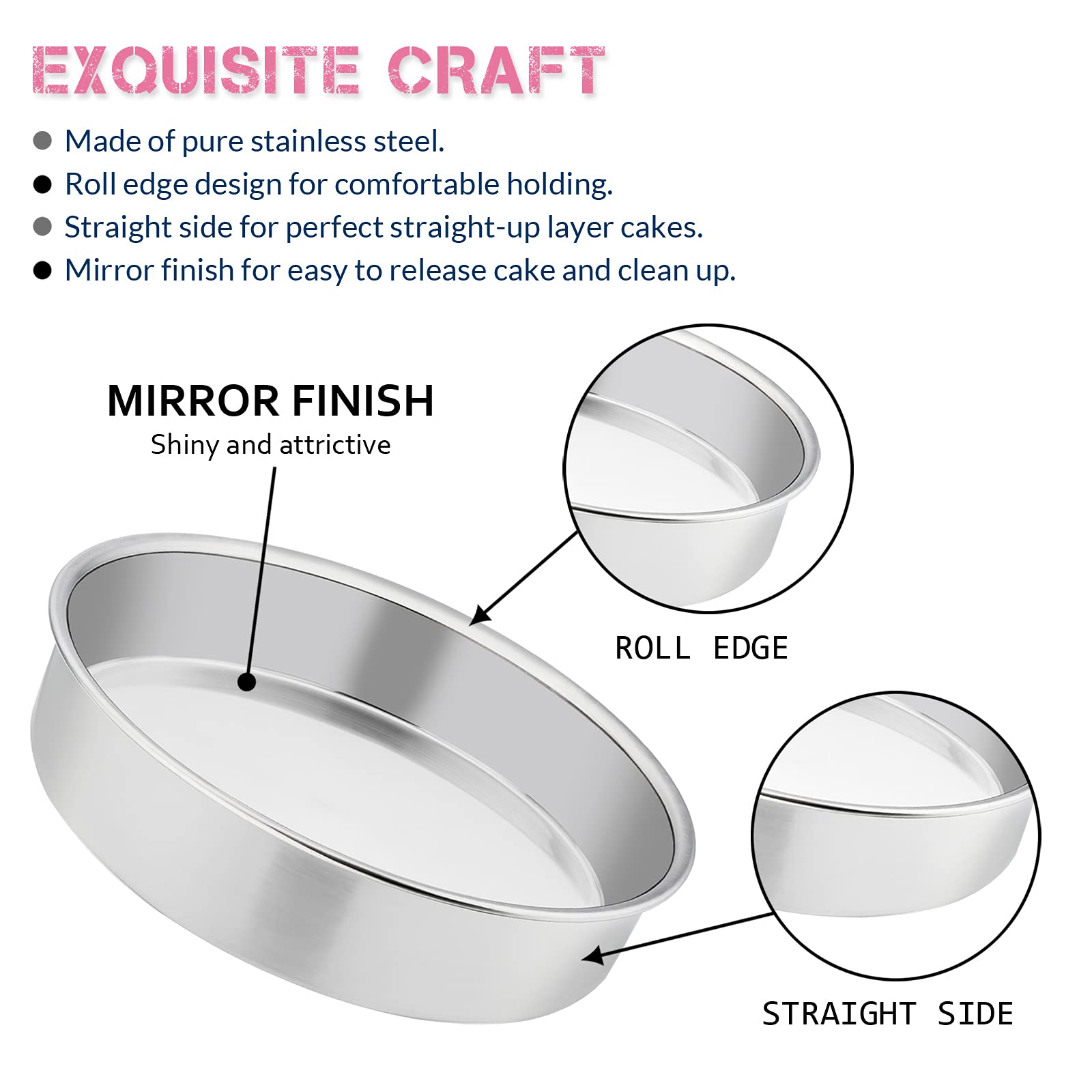 E-far stainless steel cake pan mirror finish for clean, easy release.