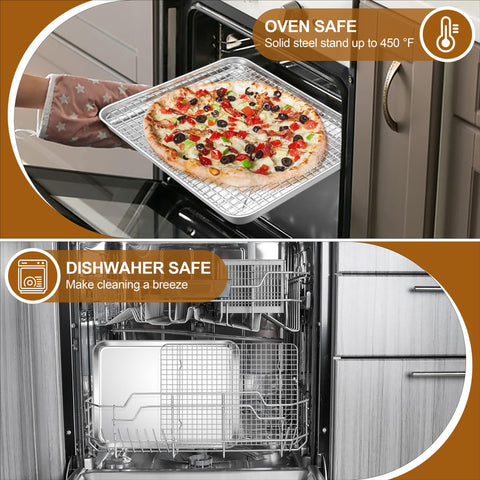E-far stainless steel construction resists warping up to 450°F.