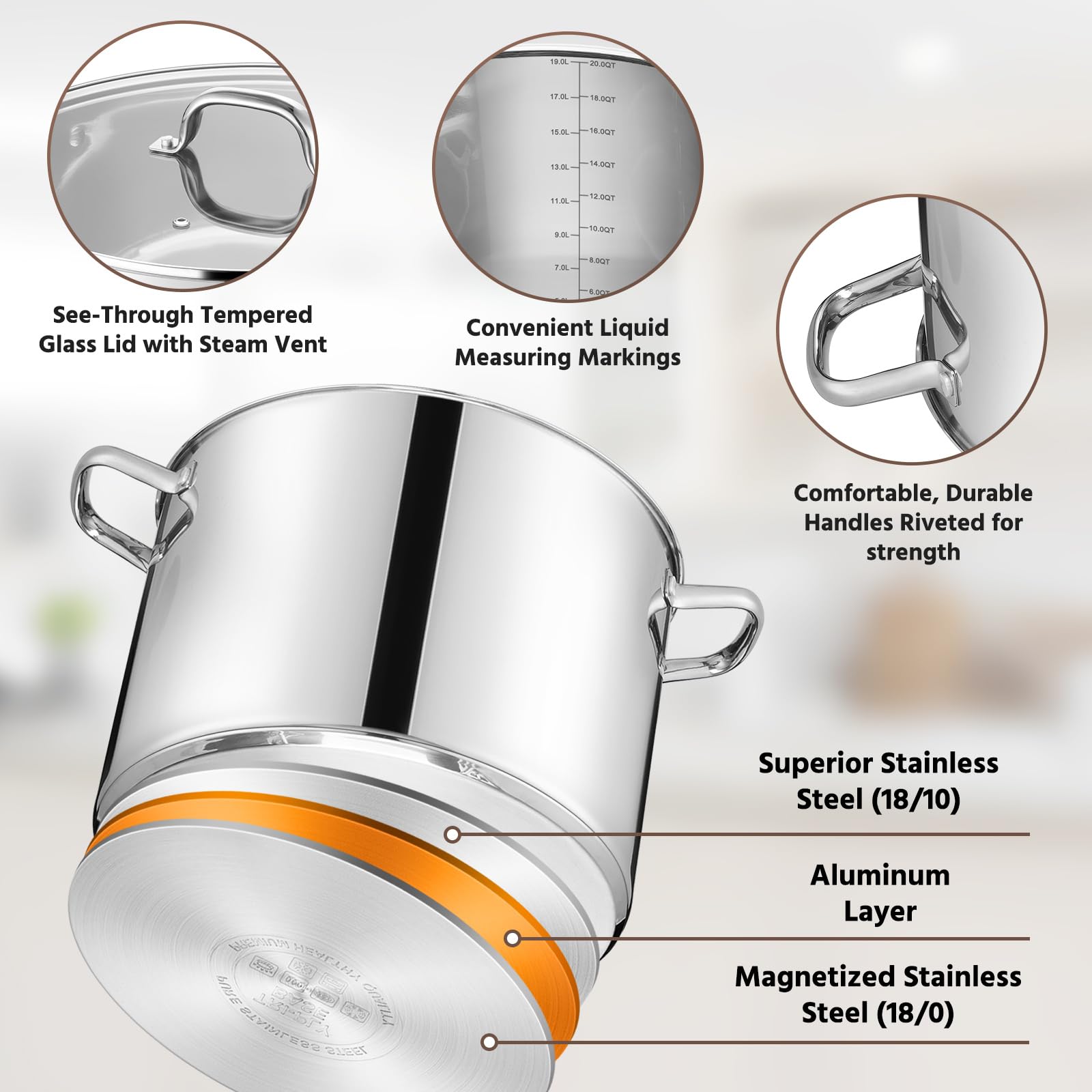 E-far stock pot handles provide secure grip during transfer