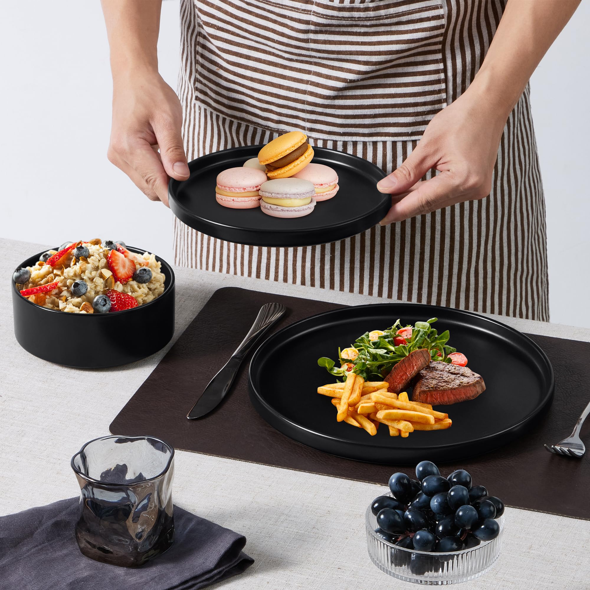 E-far stoneware is microwave and dishwasher safe for quick reheating and cleanup.