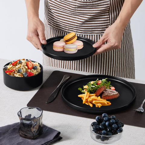 E-far stoneware is microwave and dishwasher safe for quick reheating and cleanup.
