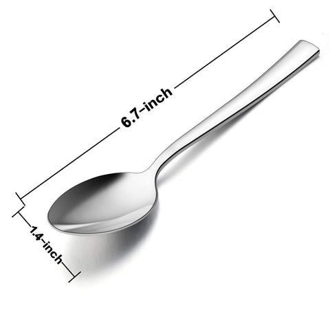 E-far teaspoon close-up showing the mirror finish and smooth edges.