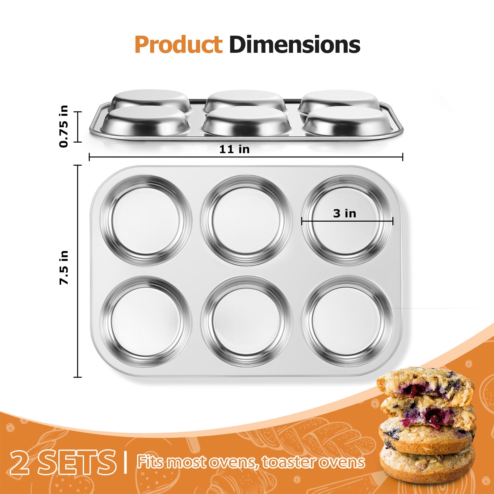 E-far muffin top pan 6-cavity design shapes round bakes for burgers and buns.