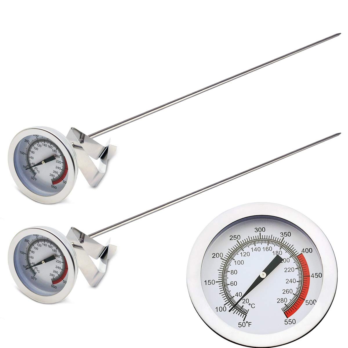 Efeng 15-inch turkey fryer thermometer with clip for tall pots, precise readings.