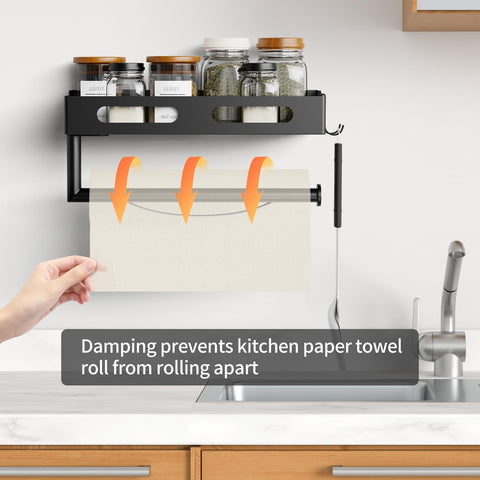 EffiJoy paper towel holder with shelf in bathroom setup for accessible organization.
