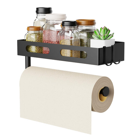 EffiJoy paper towel holder wall mount with matte black finish for sleek storage.